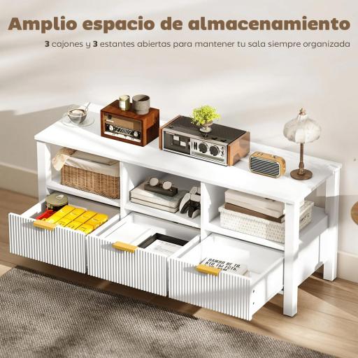 Mueble de TV Moderno con 3 Cajones y 3 Estantes Abiertos para Televisión 43-55 Pulgadas 120x39,5x50 cm Blanco [6]