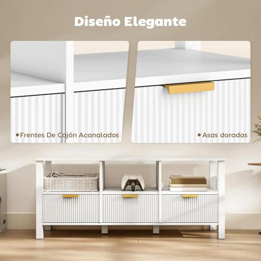 Mueble de TV Moderno con 3 Cajones y 3 Estantes Abiertos para Televisión 43-55 Pulgadas 120x39,5x50 cm Blanco [2]
