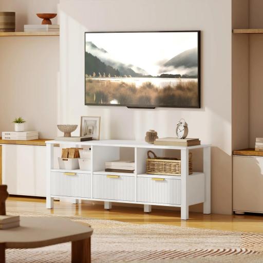 Mueble de TV Moderno con 3 Cajones y 3 Estantes Abiertos para Televisión 43-55 Pulgadas 120x39,5x50 cm Blanco [7]