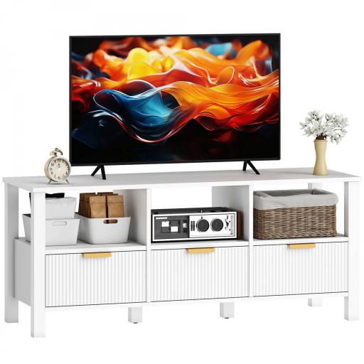 Mueble de TV Moderno con 3 Cajones y 3 Estantes Abiertos para Televisión 43-55 Pulgadas 120x39,5x50 cm Blanco [8]