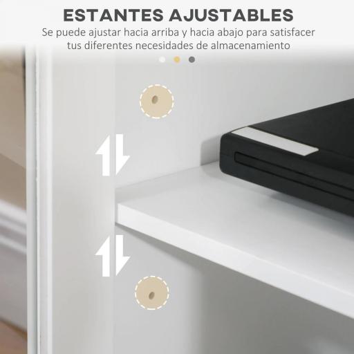 Mueble TV de Salón Mesa para Televisores de hasta 58" con 4 Puertas de Vidrio Estantes Ajustables 130x35x60 cm Blanco [3]