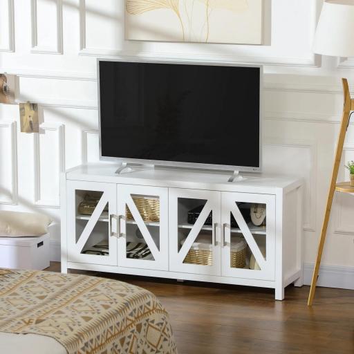 Mueble TV de Salón Mesa para Televisores de hasta 58" con 4 Puertas de Vidrio Estantes Ajustables 130x35x60 cm Blanco [6]