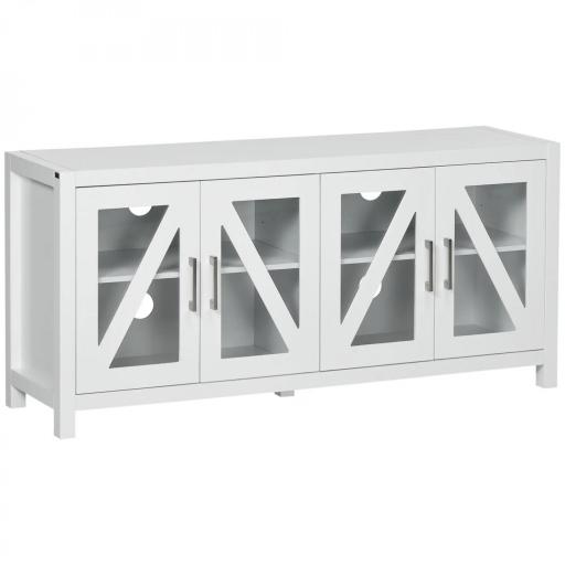 Mueble TV de Salón Mesa para Televisores de hasta 58" con 4 Puertas de Vidrio Estantes Ajustables 130x35x60 cm Blanco [9]