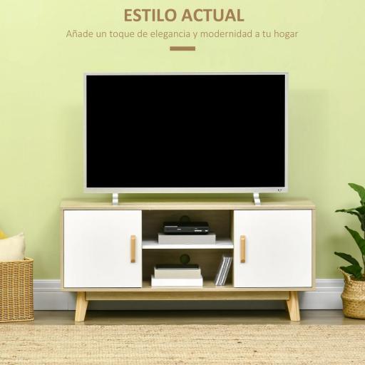 Mueble de TV para Televisores de hasta 55" Mueble con 2 Armarios y 2 Estantes 120x40x55 cm Natural y Blanco [3]