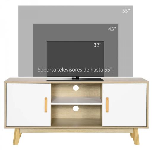 Mueble de TV para Televisores de hasta 55" Mueble con 2 Armarios y 2 Estantes 120x40x55 cm Natural y Blanco [2]