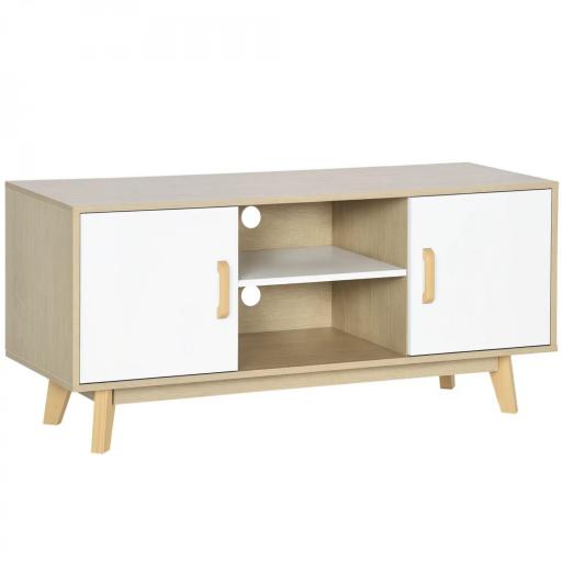 Mueble de TV para Televisores de hasta 55" Mueble con 2 Armarios y 2 Estantes 120x40x55 cm Natural y Blanco [8]