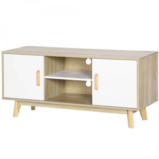 Mueble de TV para Televisores de hasta 55" Mueble con 2 Armarios y 2 Estantes 120x40x55 cm Natural y Blanco [9]
