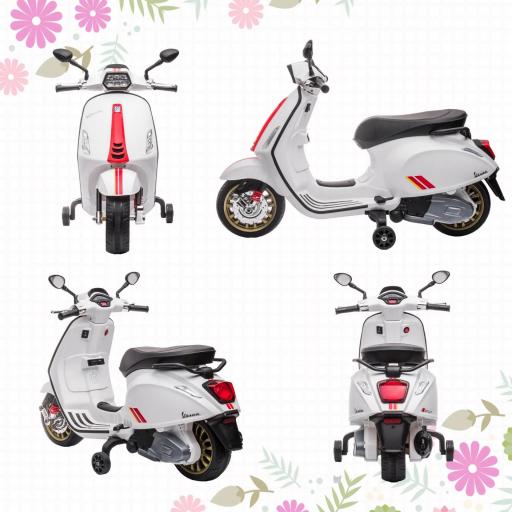 Moto Eléctrica para Niños de +3 Años con Licencia Vespa con USB MP3 Luz LED Radio FM Velocidad 3 km/h Carga 35kg Blanco [1]