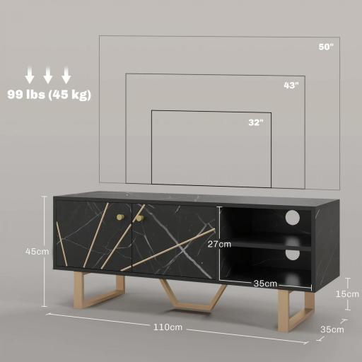 Mesa de TV con 2 Puertas Estante Ajustable y Efecto Mármol Mueble de TV para Salón para Televisores de 50 Pulgadas Negro [1]