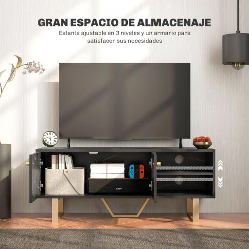 Mesa de TV con 2 Puertas Estante Ajustable y Efecto Mármol Mueble de TV para Salón para Televisores de 50 Pulgadas Negro [4]