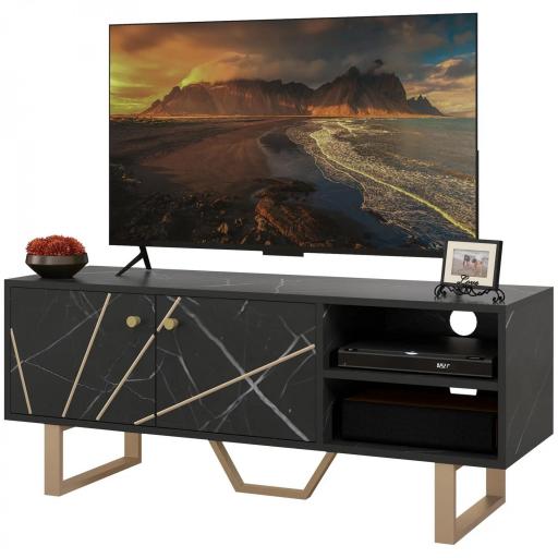 Mesa de TV con 2 Puertas Estante Ajustable y Efecto Mármol Mueble de TV para Salón para Televisores de 50 Pulgadas Negro [8]