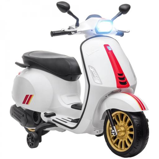 Moto Eléctrica para Niños de +3 Años con Licencia Vespa con USB MP3 Luz LED Radio FM Velocidad 3 km/h Carga 35kg Blanco [2]