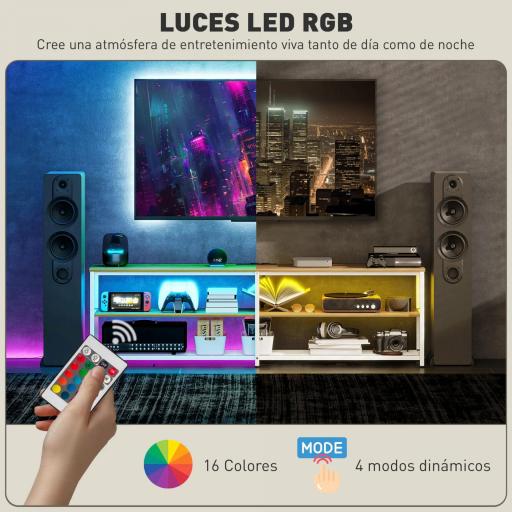 Mueble de TV con Luces LED Control Remoto Extensión para Cargar 2 Compartimentos para Televisión de 65 Pulgadas Natural [2]