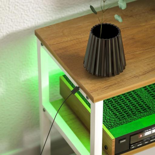 Mueble de TV con Luces LED Control Remoto Extensión para Cargar 2 Compartimentos para Televisión de 65 Pulgadas Natural [5]