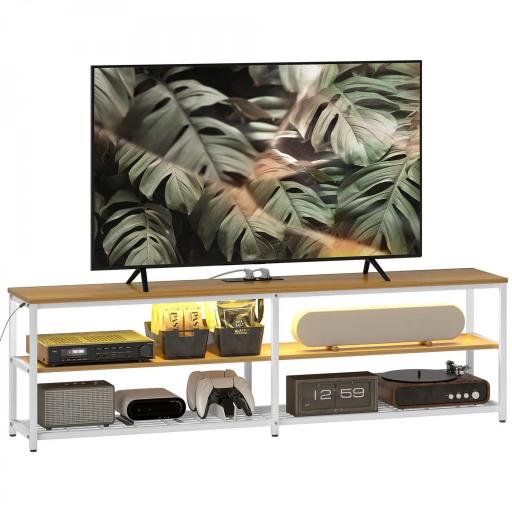 Mueble de TV con Luces LED Control Remoto Extensión para Cargar 2 Compartimentos para Televisión de 65 Pulgadas Natural [7]