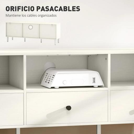 Mueble TV Compacto con 3 Cajones y 3 Compartimentos para TV de hasta 65 Pulgadas 120x34x45 cm Blanco [6]