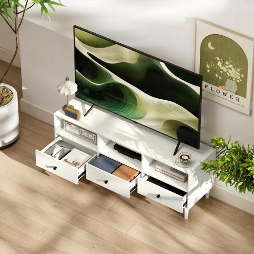 Mueble TV Compacto con 3 Cajones y 3 Compartimentos para TV de hasta 65 Pulgadas 120x34x45 cm Blanco [7]