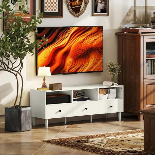 Mueble TV Compacto con 3 Cajones y 3 Compartimentos para TV de hasta 65 Pulgadas 120x34x45 cm Blanco [3]