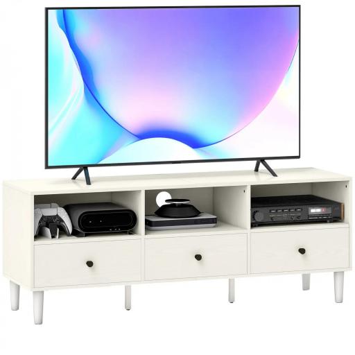 Mueble TV Compacto con 3 Cajones y 3 Compartimentos para TV de hasta 65 Pulgadas 120x34x45 cm Blanco [9]
