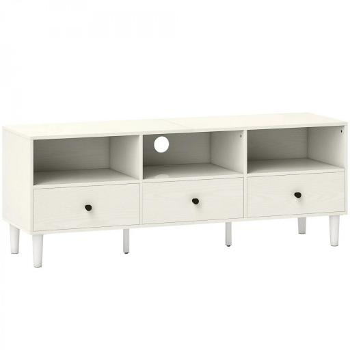 Mueble TV Compacto con 3 Cajones y 3 Compartimentos para TV de hasta 65 Pulgadas 120x34x45 cm Blanco [10]
