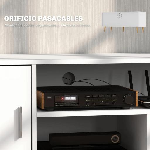 Mueble de TV para Televisores de hasta 60" Mesa para TV de Salón Comedor Moderna con Armario y 3 Compartimentos 120x40x55 cm Blanco [2]