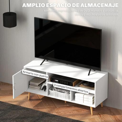 Mueble de TV para Televisores de hasta 60" Mesa para TV de Salón Comedor Moderna con Armario y 3 Compartimentos 120x40x55 cm Blanco [4]