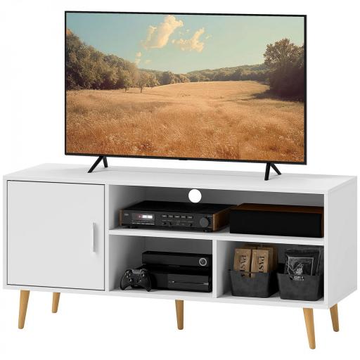 Mueble de TV para Televisores de hasta 60" Mesa para TV de Salón Comedor Moderna con Armario y 3 Compartimentos 120x40x55 cm Blanco [9]