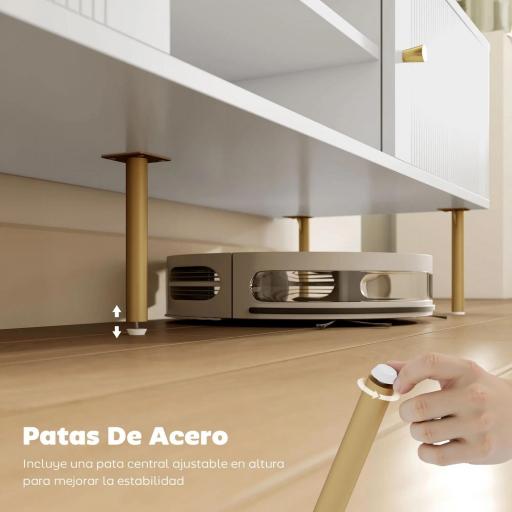 Mueble de TV Moderno con 2 Puertas 2 Estantes Abiertos Orificios Pasacables para TV 65 Pulgadas 140x38x45,9 cm Blanco [2]