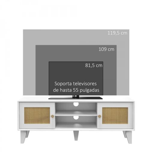 Mueble de TV de Salón Mesa para Televisores de hasta 55" con 2 Puertas de Ratán Estante Ajustable 120x35x46 cm Blanco [5]