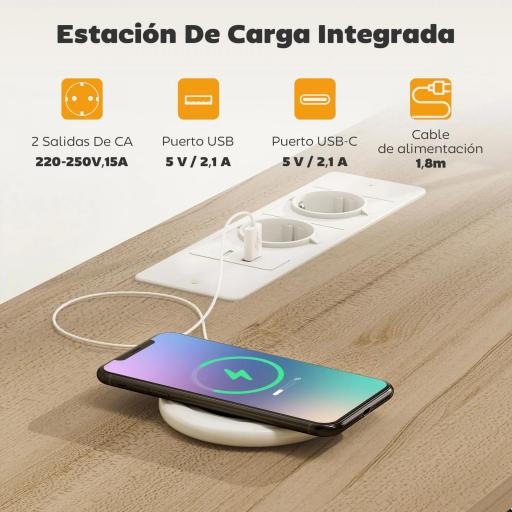 Mueble de TV con Luz LED y Enchufes Puertos USB Estantes Abiertos 4 Cajones plegables 120x30x67,5 cm Beige y Blanco [3]