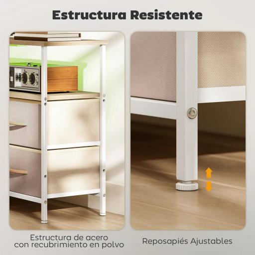Mueble de TV con Luz LED y Enchufes Puertos USB Estantes Abiertos 4 Cajones plegables 120x30x67,5 cm Beige y Blanco [5]