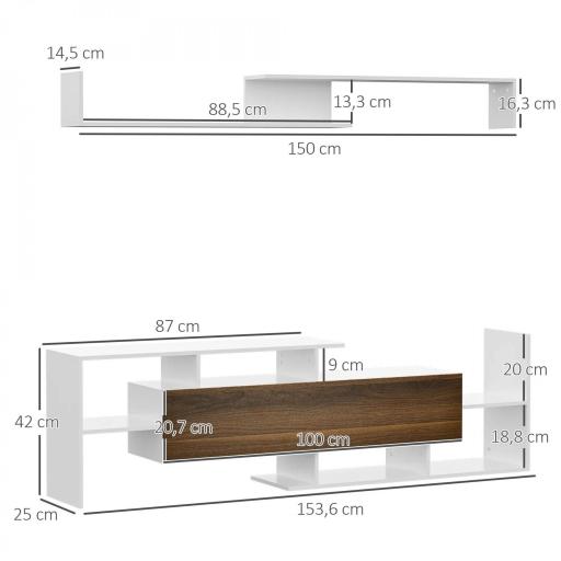 Conjunto Muebles de Salón con Mesa para Televisor 153,6x25x42 cm y Estante de Pared 150x14,5x16,3 cm Blanco y Marrón [1]
