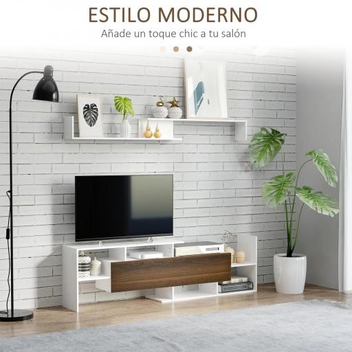 Conjunto Muebles de Salón con Mesa para Televisor 153,6x25x42 cm y Estante de Pared 150x14,5x16,3 cm Blanco y Marrón [2]
