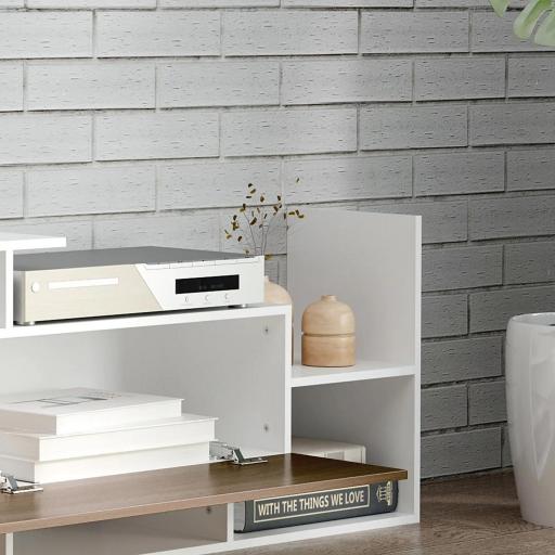 Conjunto Muebles de Salón con Mesa para Televisor 153,6x25x42 cm y Estante de Pared 150x14,5x16,3 cm Blanco y Marrón [5]