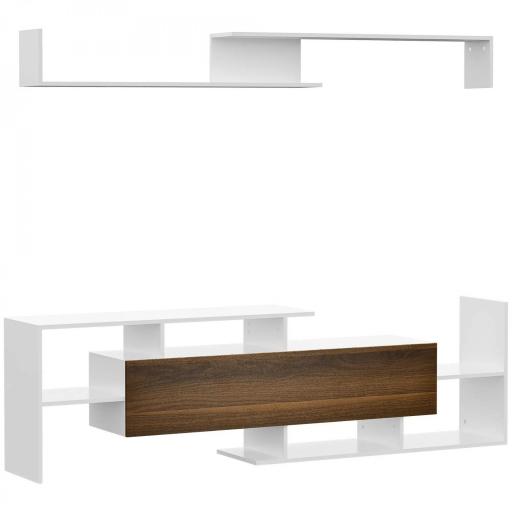 Conjunto Muebles de Salón con Mesa para Televisor 153,6x25x42 cm y Estante de Pared 150x14,5x16,3 cm Blanco y Marrón [8]