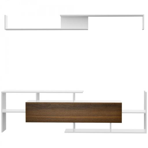 Conjunto Muebles de Salón con Mesa para Televisor 153,6x25x42 cm y Estante de Pared 150x14,5x16,3 cm Blanco y Marrón [9]