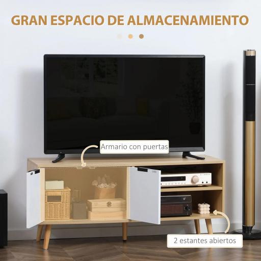 Mueble para TV Moderno con 2 Puertas y 2 Estantes para Televisores de hasta 46" 110x39x48,8 cm Natural y Blanco [3]