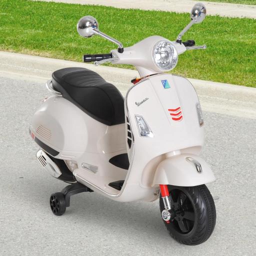 Moto Eléctrica para Niños de 3-6 Años con Licencia VESPA Moto de Batería para Niños con Música Velocidad 2-3 km/h y Bocina Carga 25 kg Blanco