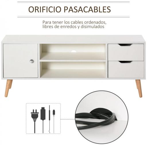 Mueble de TV para Televisiones de 50" Mesa de Salón con Puerta 2 Estantes Abiertos y 2 Cajones 120x28x44 cm Blanco [6]