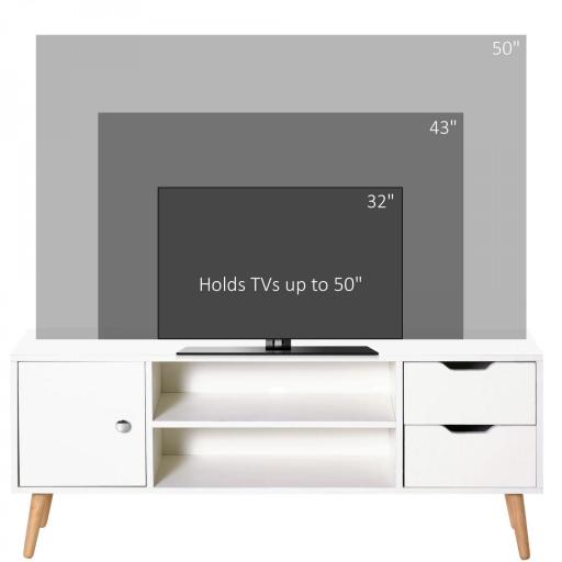 Mueble de TV para Televisiones de 50" Mesa de Salón con Puerta 2 Estantes Abiertos y 2 Cajones 120x28x44 cm Blanco [5]