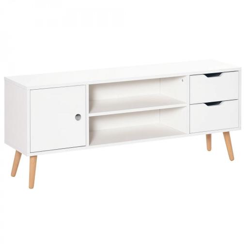 Mueble de TV para Televisiones de 50" Mesa de Salón con Puerta 2 Estantes Abiertos y 2 Cajones 120x28x44 cm Blanco [7]