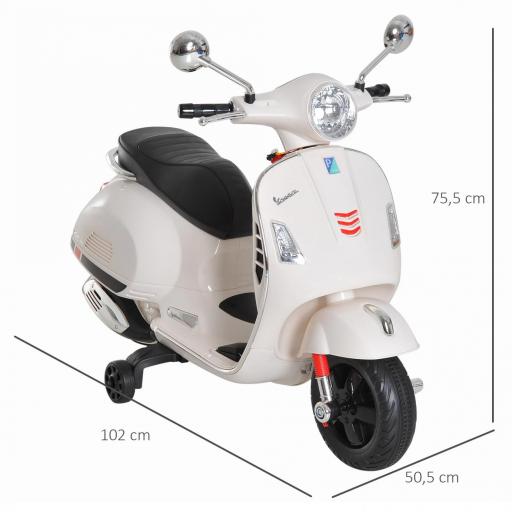 Moto Eléctrica para Niños de 3-6 Años con Licencia VESPA Moto de Batería para Niños con Música Velocidad 2-3 km/h y Bocina Carga 25 kg Blanco [2]