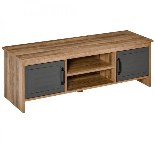 Mueble de TV para Televisores de 42" con 2 Compartimentos Cerrados con Puertas de Metal y 2 Estantes Abiertos Mueble de salón moderno Mesa para televisor 109x35x38 cm Madera Natural y Gris [7]