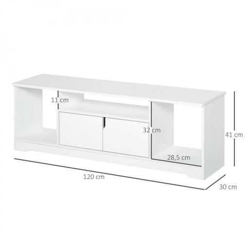 Mueble de TV para Televisor de hasta 42" Mesa para TV de Salón Moderna con Armario de Doble Puerta y 3 Compartimentos Abiertos 120x30x41cm Blanco [6]