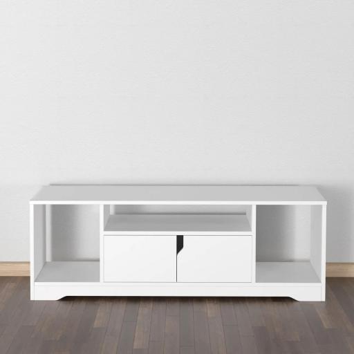 Mueble de TV para Televisor de hasta 42" Mesa para TV de Salón Moderna con Armario de Doble Puerta y 3 Compartimentos Abiertos 120x30x41cm Blanco [9]