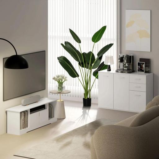 Mueble de TV para Televisor de hasta 42" Mesa para TV de Salón Moderna con Armario de Doble Puerta y 3 Compartimentos Abiertos 120x30x41cm Blanco [3]