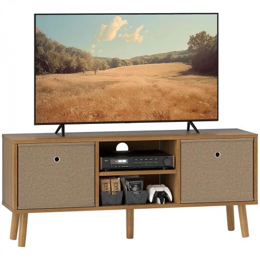 Mueble de TV para Televisores de hasta 50 Pulgadas con 2 Cajones de Tela y Estantes Abiertos Madera y Marrón [8]