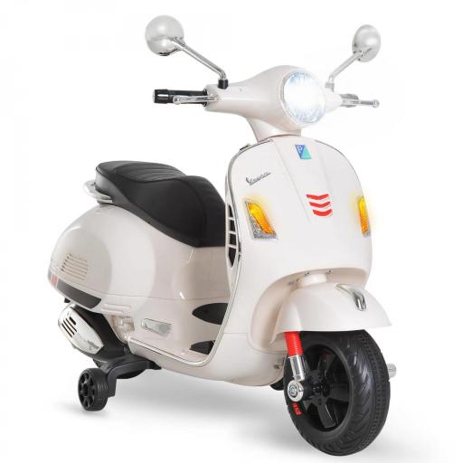 Moto Eléctrica para Niños de 3-6 Años con Licencia VESPA Moto de Batería para Niños con Música Velocidad 2-3 km/h y Bocina Carga 25 kg Blanco [1]