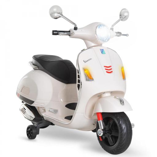 Moto Eléctrica para Niños de 3-6 Años con Licencia VESPA Moto de Batería para Niños con Música Velocidad 2-3 km/h y Bocina Carga 25 kg Blanco [8]