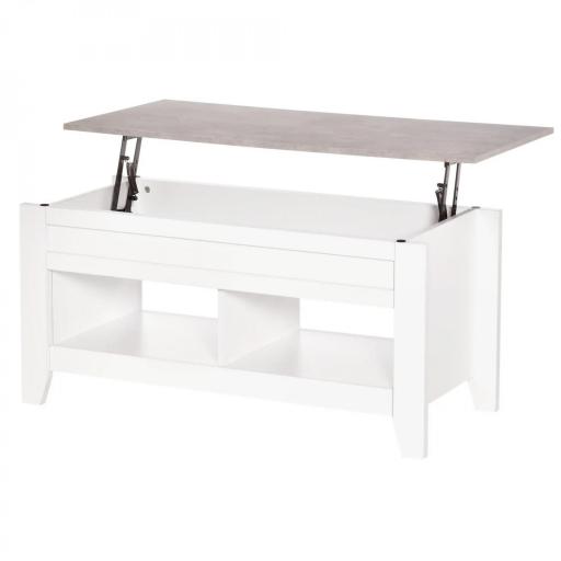 Mesa de Centro Elevable Mesa de Café con Encimera Elevable 2 Compartimentos Abiertos y Espacio Oculto de Almacenaje 105x50x49 cm Blanco y Efecto Mármol [8]